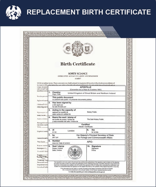 Replacement Birth Certificate (UK) + Express Apostille