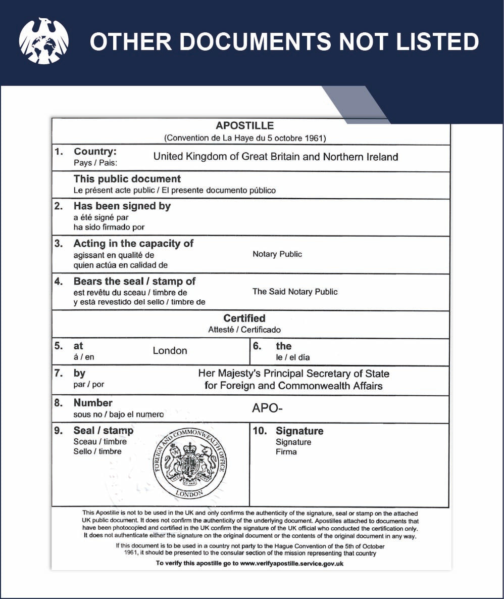 Apostille for Other Documents | UK Legalisation Service – 12 Apostille