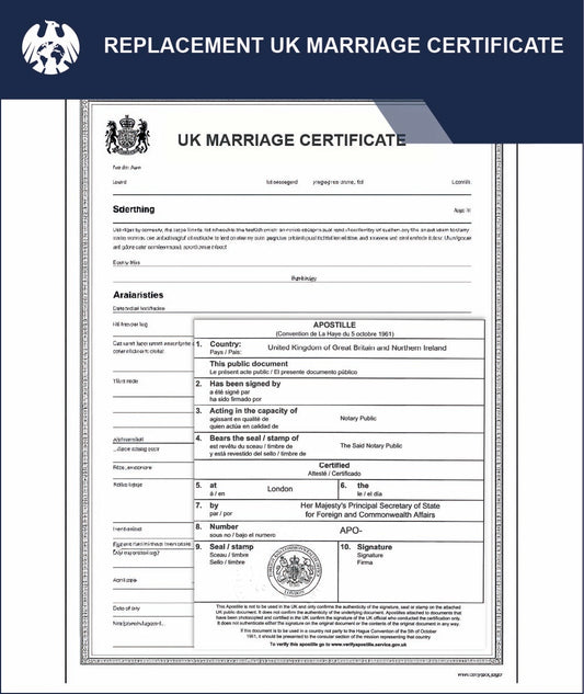 Replacement UK Marriage Certificate + Express Apostille